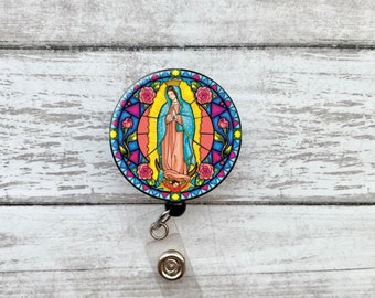 Virgen de Guadalupe Badge Reel Retractable