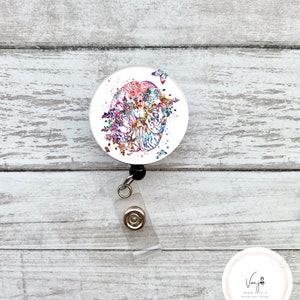 Brain Floral White  Retractable Badge Reel