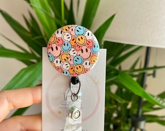 Smiley Face Badge Reel/Badge Reel Nurse/Cute Badge Reels/Retro Badge Reel