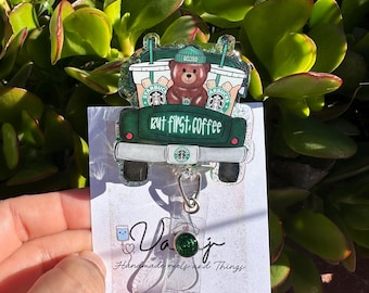 Bear coffee cute retractable  Badge reel