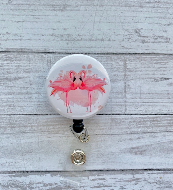 Flamingo Pink Badge Reel- retractable badge reel - badge clip