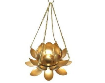 METAL LOTUS Hanging Tealight Candle Holder, Pack of 2