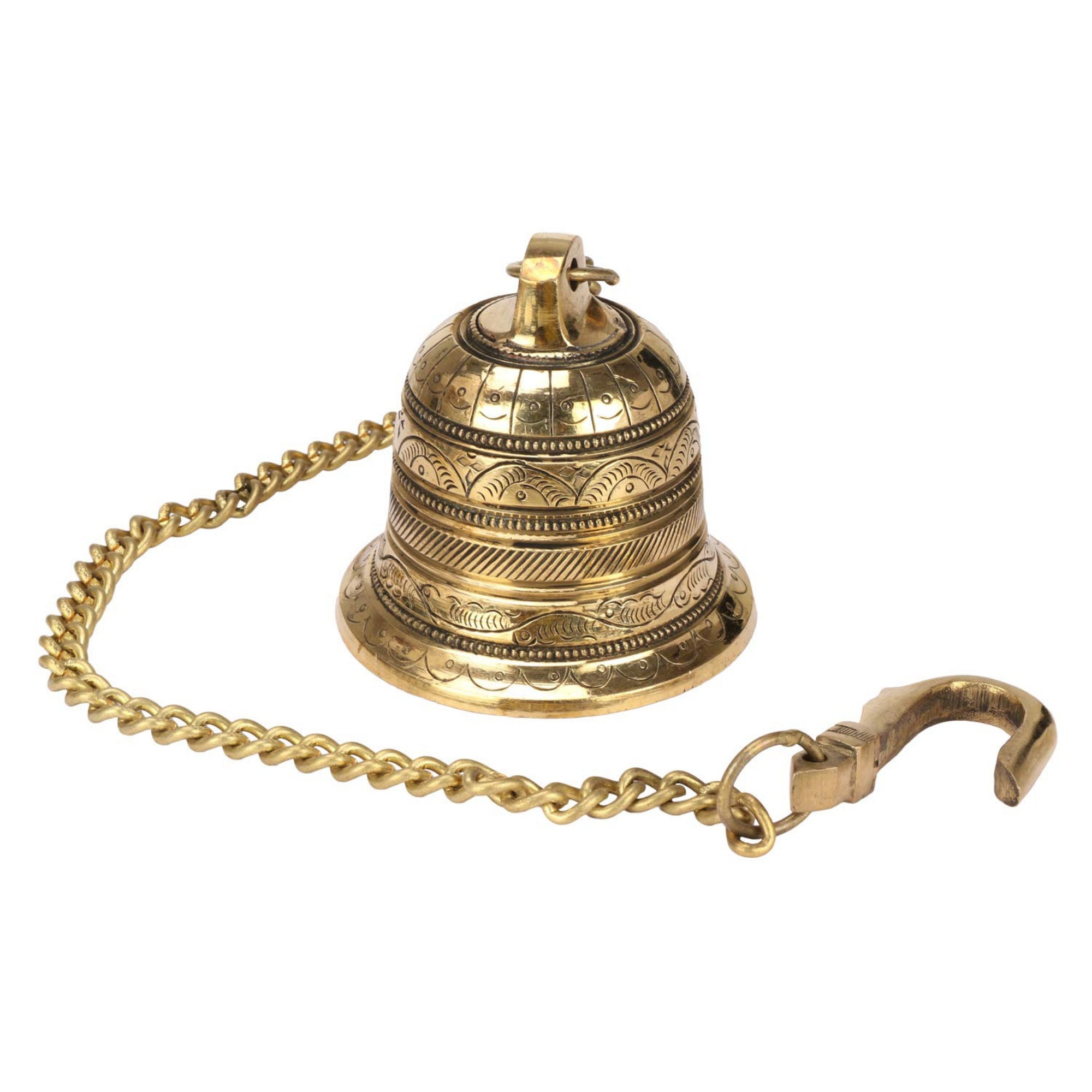 ASHIRWAD Brass Small Bell with 15 inches Chain for hanging at Temples Bell-04 Housewarming 