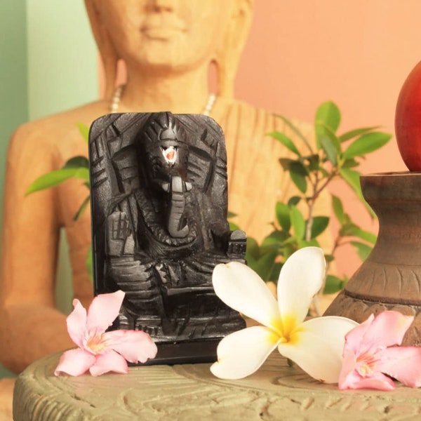 HOUSEWARMING GIFT FIRST Home, Ganesha Idol For Home Decor, Black Ganesha Statue, Lord Ganesha Statue in Black Stone