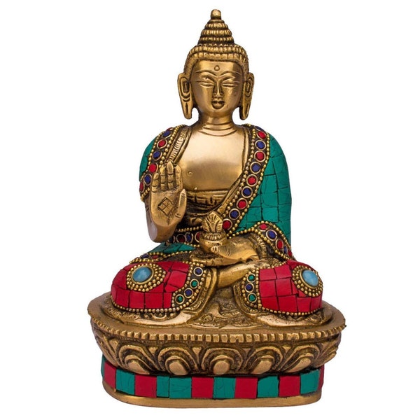 BUDDHA STATUE Made of Brass & Stone Work, Buddha Figurine for Positivity and Meditation