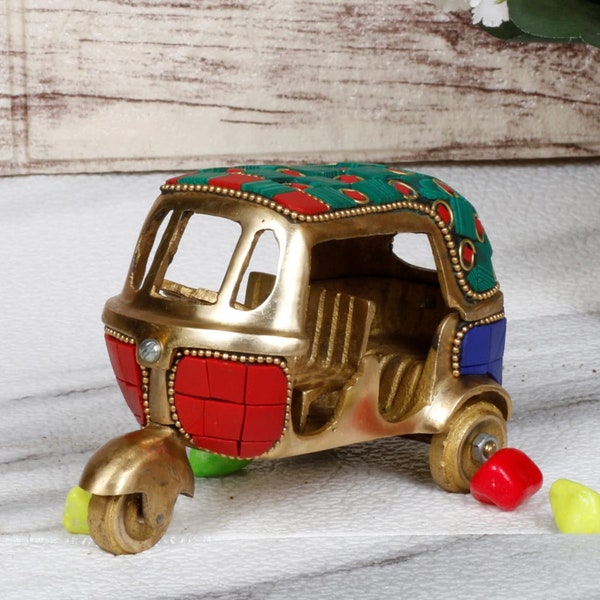 Auto Rickshaw Miniature Brass Decor Showpiece, Indian Handmade Auto Rickshaw, Tuk Tuk Art