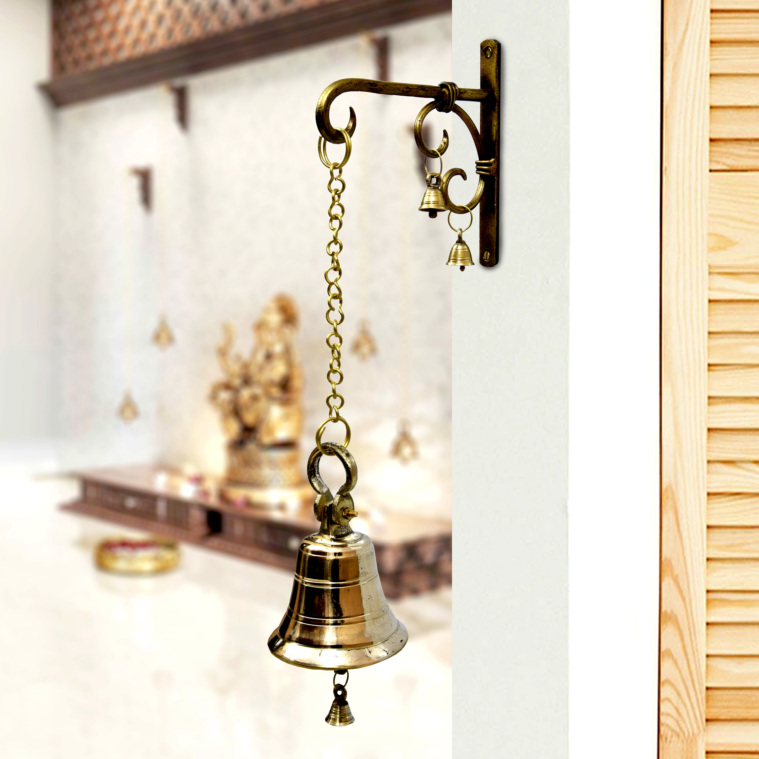 Ethnic Brass Hanging Bell With Chain, Chain for Home Temple, Door, Hallway,  Porch or Balcony Unique Decor Gift Chain Length 24 Inches 