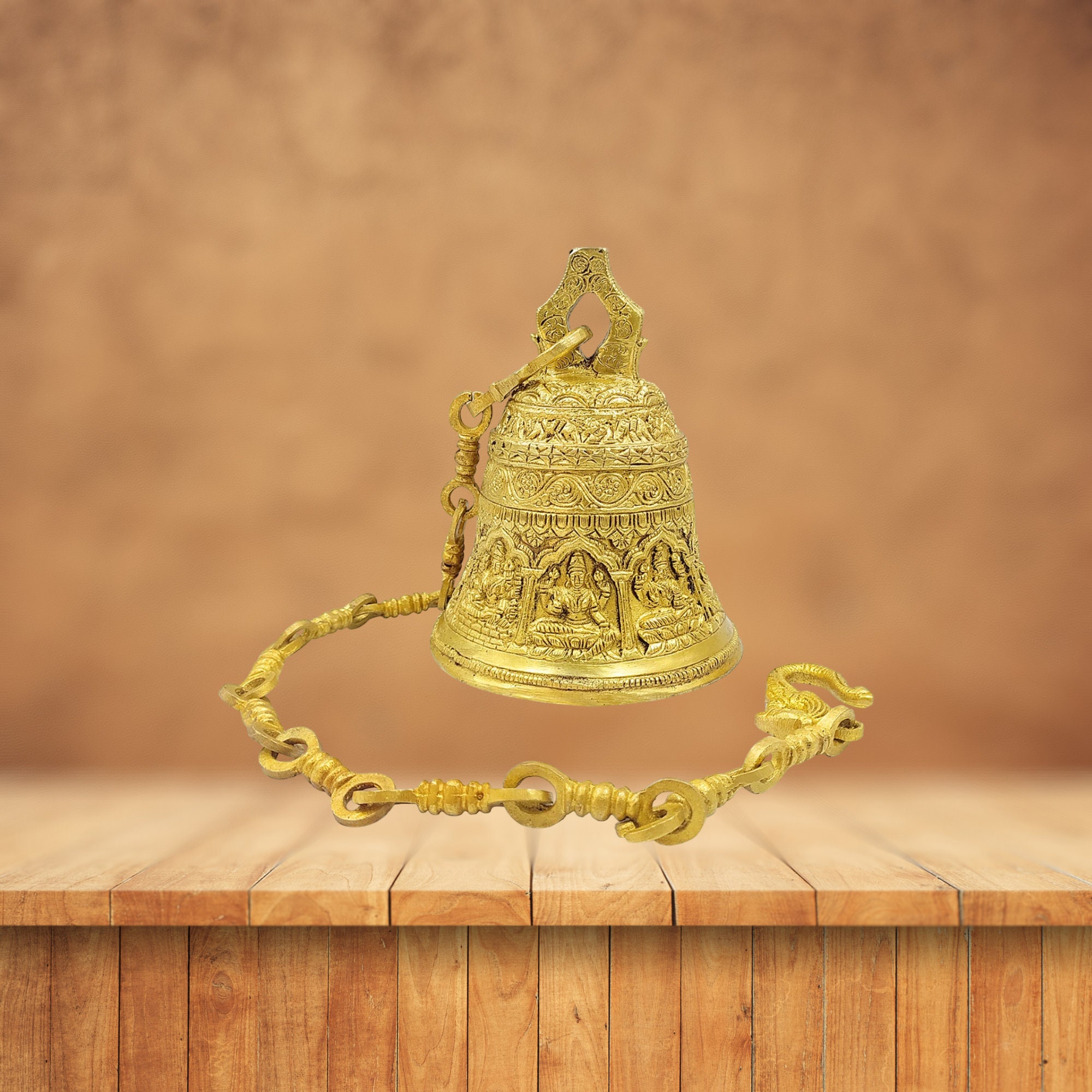 Ethnic Brass Hanging Bell With Chain, Chain for Home Temple, Door, Hallway,  Porch or Balcony Unique Decor Gift Chain Length 24 Inches 