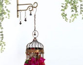 HANGING CAGE LAMP Outdoor Lamp Oil Lamp Diya Wall Decor Panjarika Antique Cage Candle Diya Lantern Wall Mount Flower Cage (Golden)