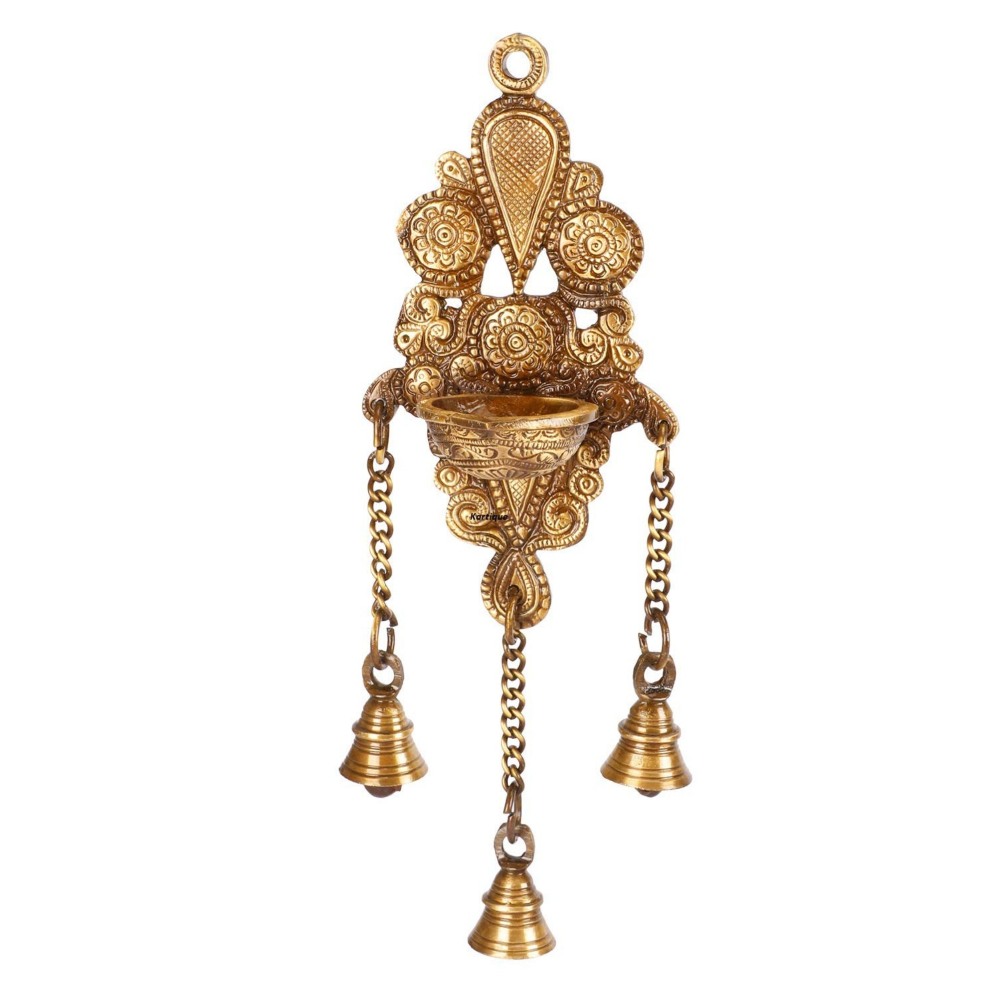 HANGING BRASS DIYA With Three Hanging Bells on Chain Designer Etsy UK