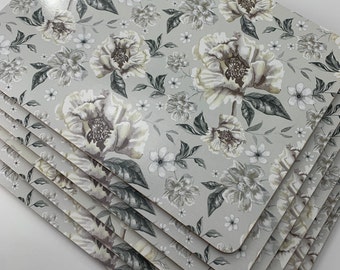 Set of 6 Classic Floral Cork Placemat Set, Floral Cork Backed Placemats, Floral  Tablemats