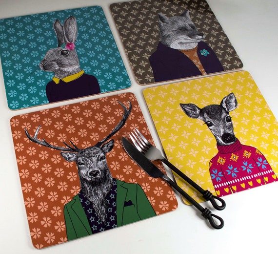 English Tableware Co After Dark Placemats and Coasters Quirky Animal Table Mats 