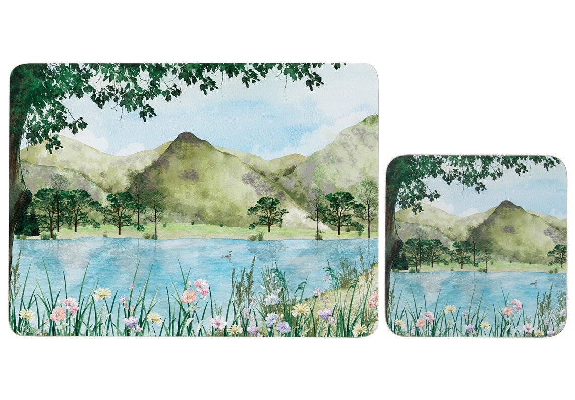 Set of 4 8pc Lake Scene Cork Placemats & Coasters Set Cork Etsy