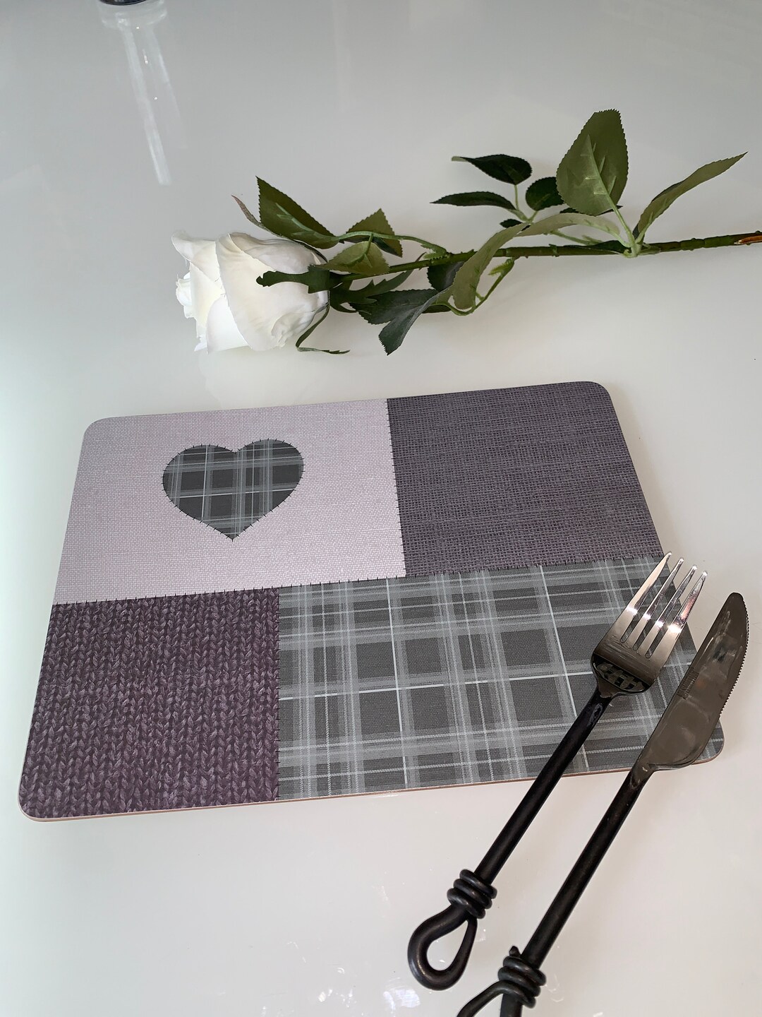 Set of 6 Tartan Heart Placemats Set Cork Backed Heart Etsy UK