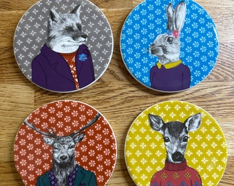 Quirky Woodland Creatures English Tableware Co. After Dark Ceramic Coasters