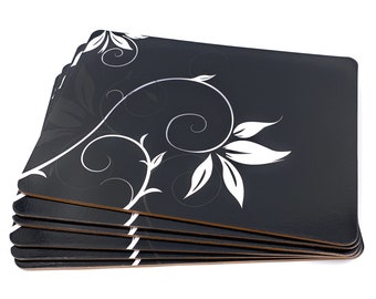 Set of 6 VIVIENNE FLORAL Black Cork Place Mats Table mats, Placemats, Tablemats,