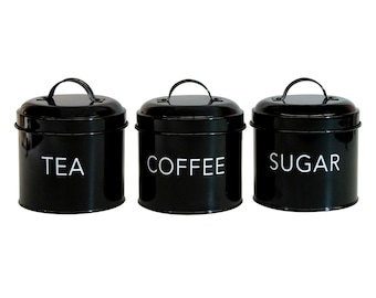 Itucci Set of 3 Retro Classic Black Tea, Coffee & Sugar Canisters Jars