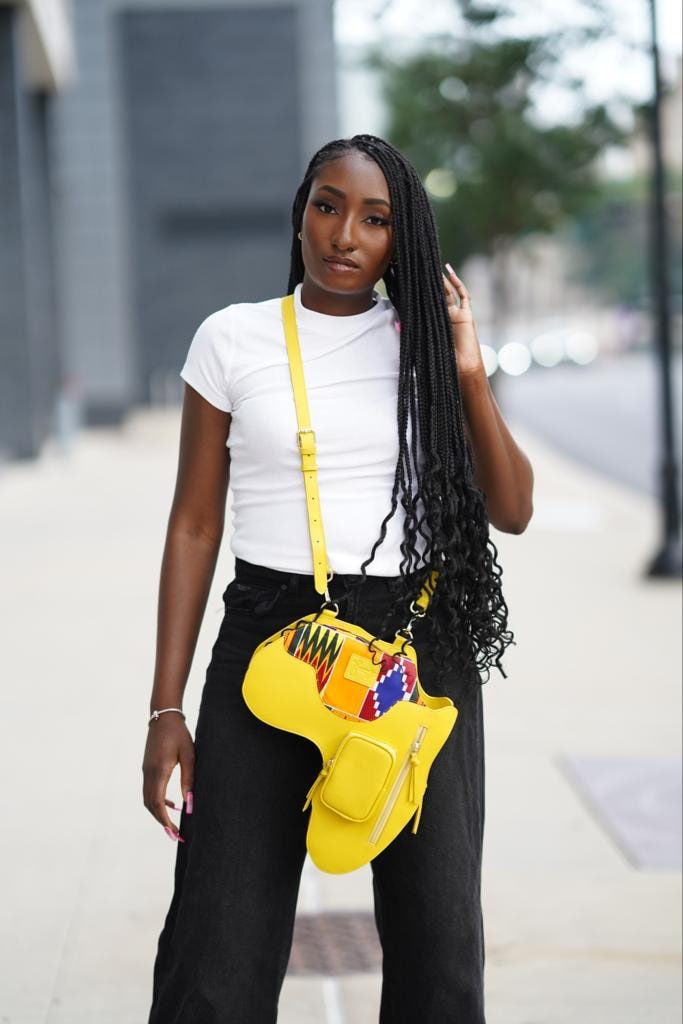 Leather Africa Map Bag: Kente Print Convertible Backpack Crossbody