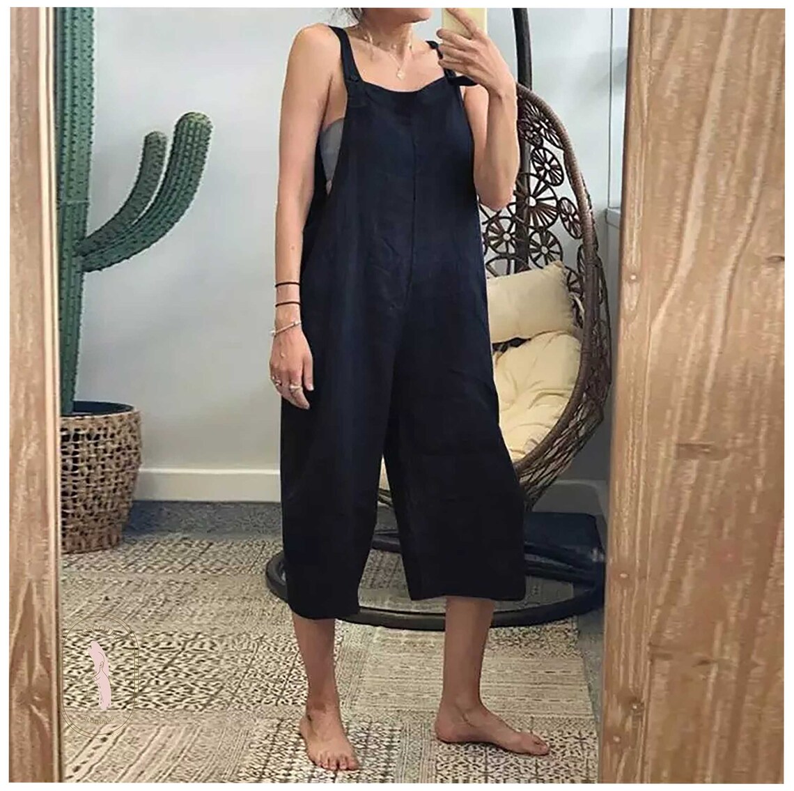 Overalls Cotton Linen Rompers Loose Casual Long Jumpsuits Etsy