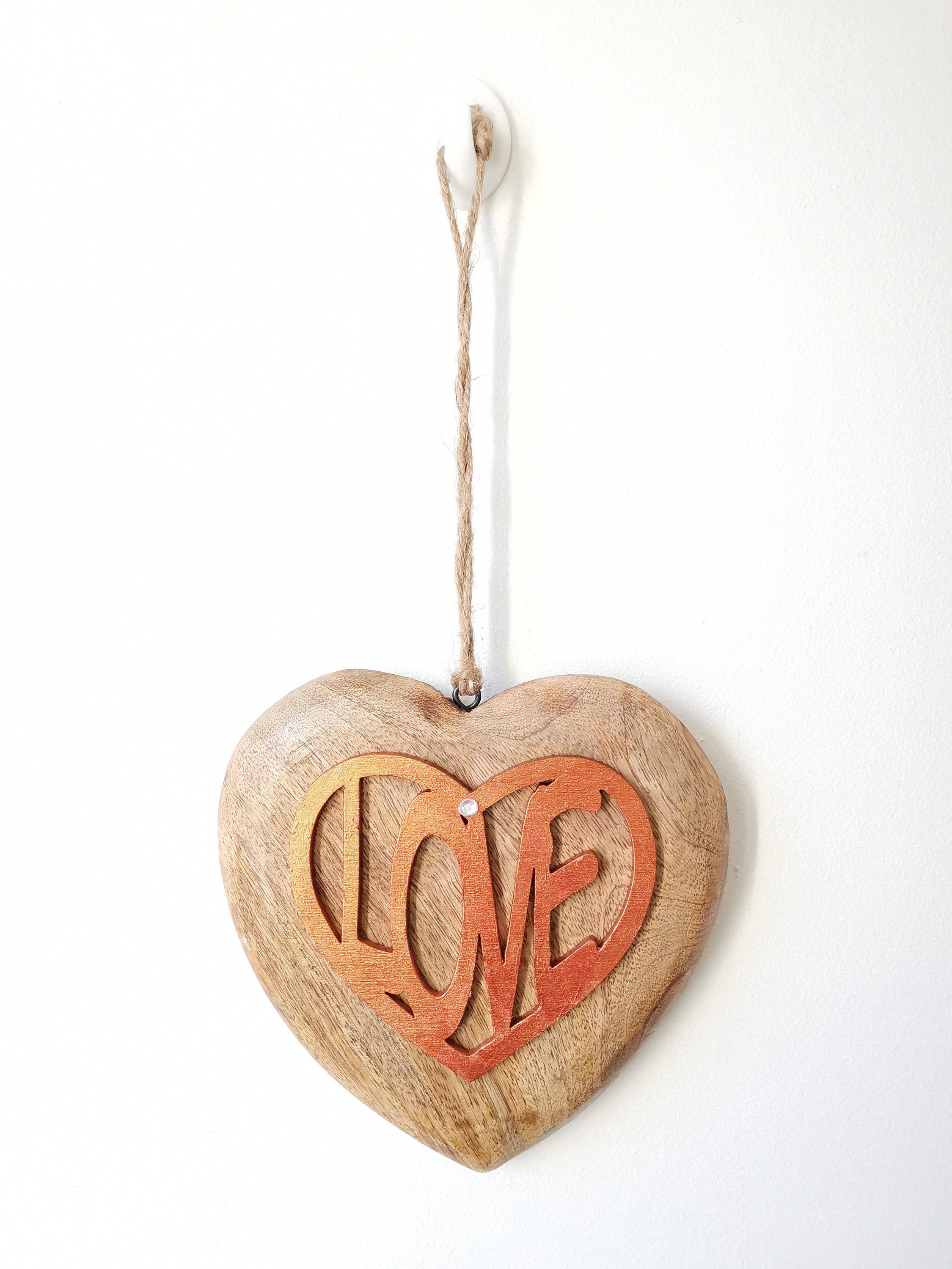 Rustikale klobige Holz hängen Herz 3D Holz Liebe Metall | Etsy