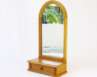 Vintage Wooden Wall Cabinet with Half Moon Mirror and Drawer, Solid Wood Vanity Cabinet, Apothecary Bathroom Decor