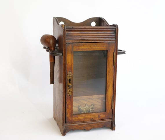 Antique English Wooden Smokers Cabinet With Brass Details