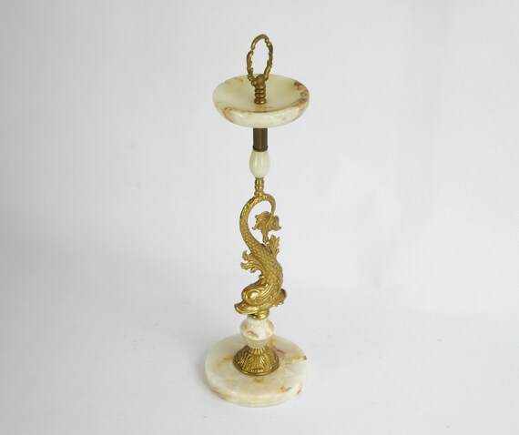 ハリウッド・リージェンシー　自立式　オニキスと真鍮の灰皿　アンティーク 美しいハリウッド・リージェンシーの自立式オニキスと真鍮の灰皿