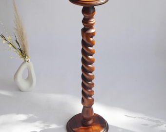 Pedestal de madera vintage con forma de espiral, soporte alto para plantas con forma de espiral, pilar tallado, decoración rústica.