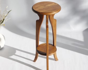Vintage Oak Art Deco Plant Stand, Amsterdam School Pedestal, Two Tier Table, Farmhouse Decor