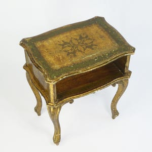 Vintage Florentine Wooden End Table, Gold Gilt Italian Mid Century Side Table, Italian Small Furniture