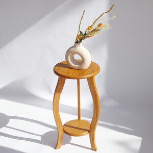 Wooden Amsterdam School Tripod Pedestal, Two Tiered Oak Plant