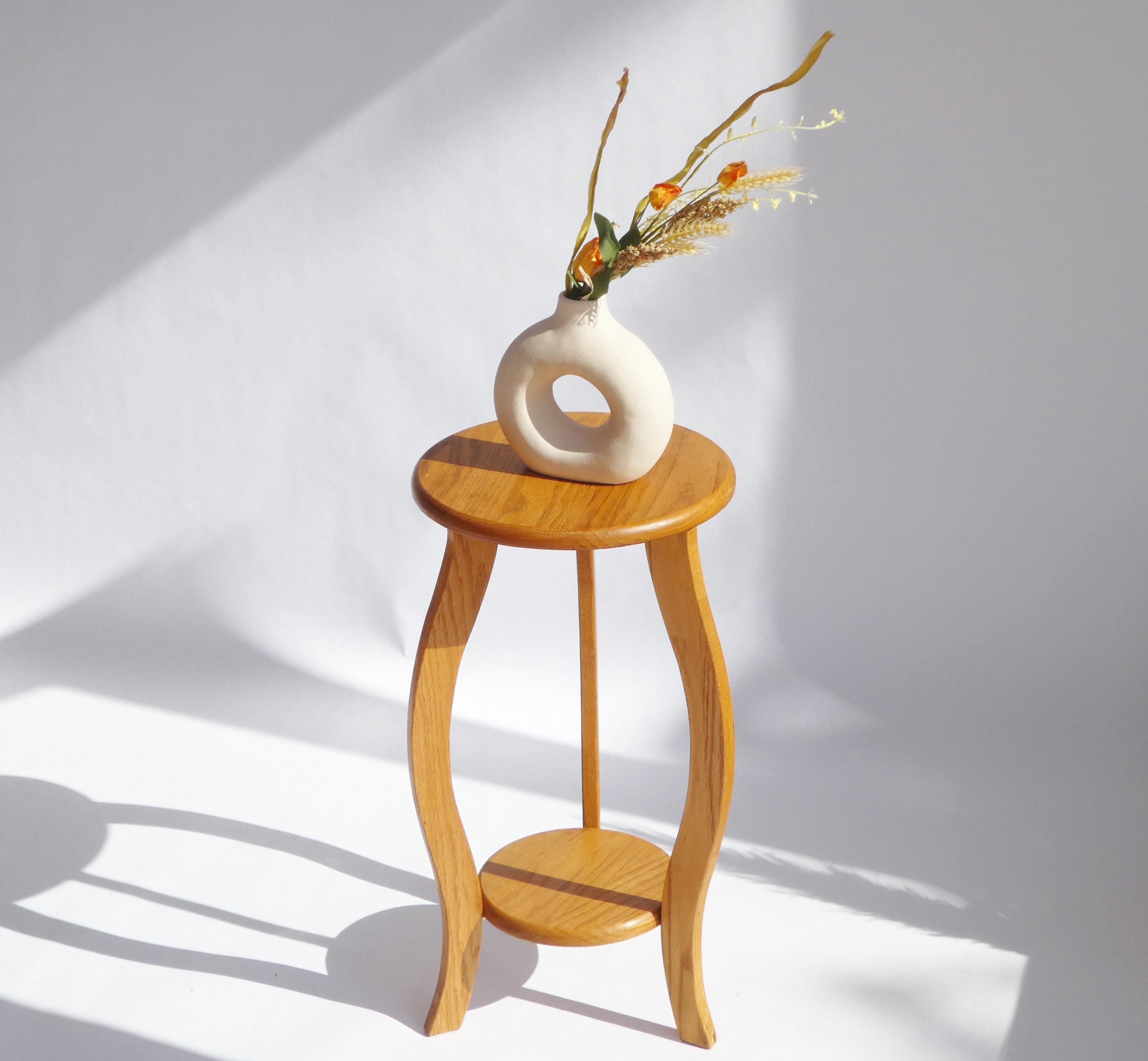 Wooden Amsterdam School Tripod Pedestal, Two Tiered Oak Plant