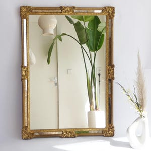 Vintage Rectangular Gilt Wood Mirror, Large Gold Ornate Mirror, Wall Hanging