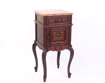 Antiker französischer Louis XV Holz-Beistelltisch mit Marmor, Walnuss geschnitzte hohe Truhe, Beistelltisch, Eingangsbereich Möbel