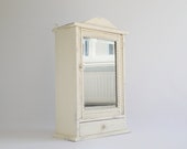 White Rustic Vintage Wall Mirror Cabinet with Drawer and Nice Details, Painted Medicine Apothecary with Carved Details