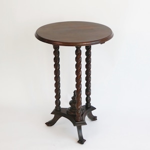 Vintage Wooden Round Barley Twist Side Table, English Twisted Coffee Table, Hand Carved Plant Stand, Pedestal