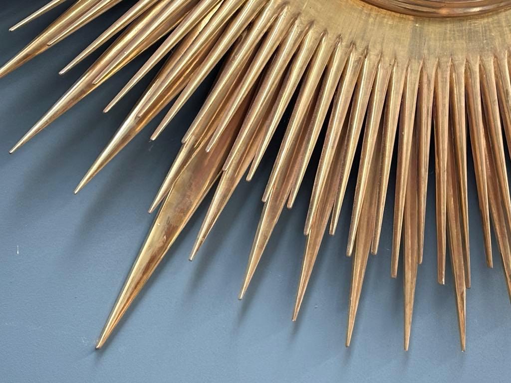 巨大なヴィンテージ凸型サンバーストミラー、大型ゴールド金箔ミッド