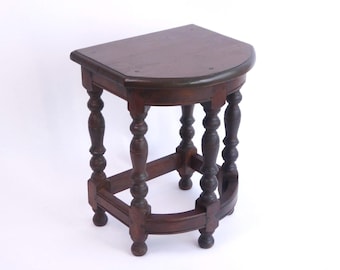 Antique Wooden Bobbin Half Moon Side Table, Carved Plant Stand Table, Farmhouse Decor