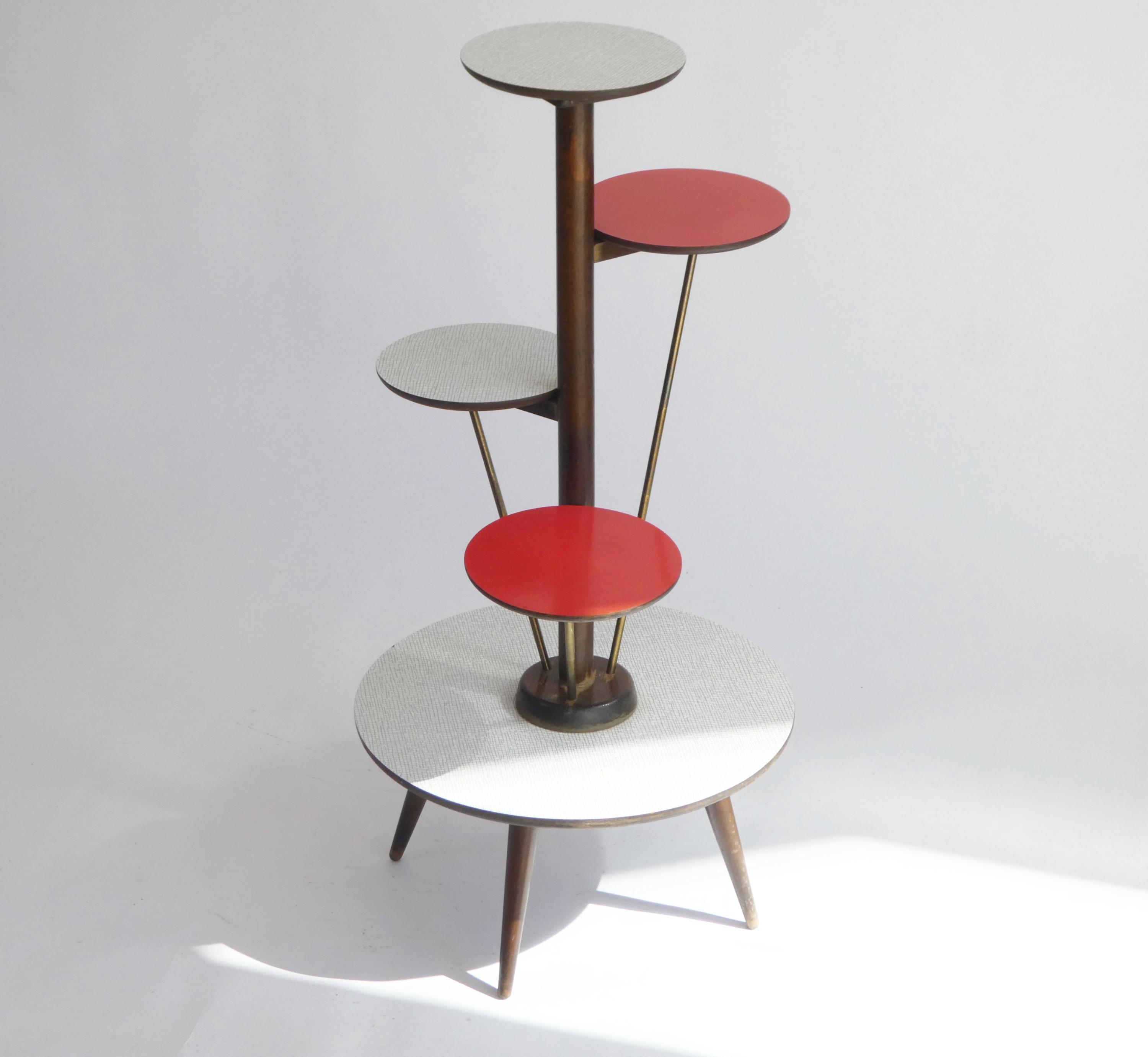 Vintage Mid Century Plant Stand Ilse Möbel, 4 Tier German Red and