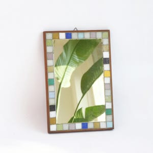 Modern Mid Century Rectangular Mosaic Mirror, Dutch Vintage Wall Mirror with Colourful Tiles, Small Dutch Mirror