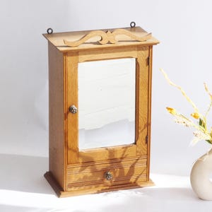 Antique Art Deco Wooden Cabinet with Mirror, Apothecary, Farmhouse Wall Decor
