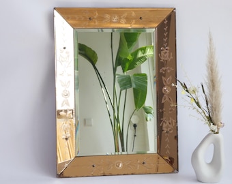 Vintage Venetian Pink Beveled Mirror: Italian Ornate Floral Wall Hanging