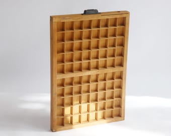 Vintage Wooden Letter Press Tray, Branded Original Printers Tray with Metal Handle, Industrial Wall Decor, Display Collectables, Letter Box