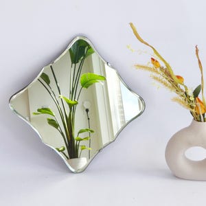 Small Diamond Shaped Dutch Vintage Frameless Wall Mirror, Mirror Beveled Glass, Art Deco Mirror