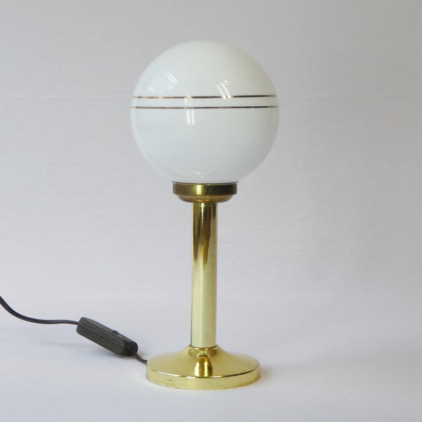 Hollywood Regency Heavy Brass Art Deco Lamp, 60's Light with Corinthian Column and Glass Globe Shade