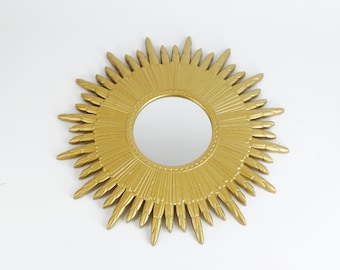 Vintage Sunburst Wall Mirror, Golden Sun Mirror Hollywood Regency Style, Wall Decoration