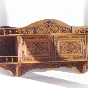 Antique Chip Carved Wooden Cabinet, Folk Art Cupboard, Art Nouveau Wooden Wall Hanging, Wood Shelf