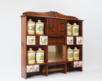 Armadietto per spezie vintage olandese, scaffale da cucina per erbe aromatiche con barattoli in ceramica dipinti a mano, organizer per decorazioni per la fattoria