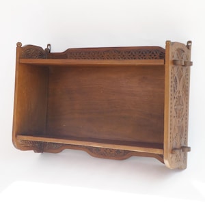 Antique Chip Carved Wooden Wall Shelf, Dutch Carved Shelf Cabinet, Kitchen Rack
