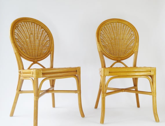 1 of 2 Vintage Rattan Bohemian Dining Chair Wicker Peacock Seat Boho Bamboo Living Room Furniture Etsy